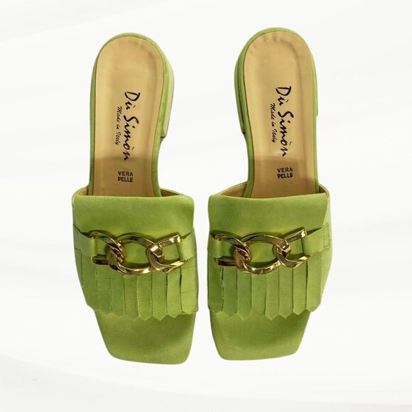 Vera Pelle Green Sandals with Gold Accents - Picture 2 of 12
